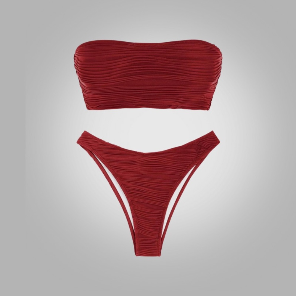 NWOT ZAFUL Textured Bandeau Bikini Set Lace-Up